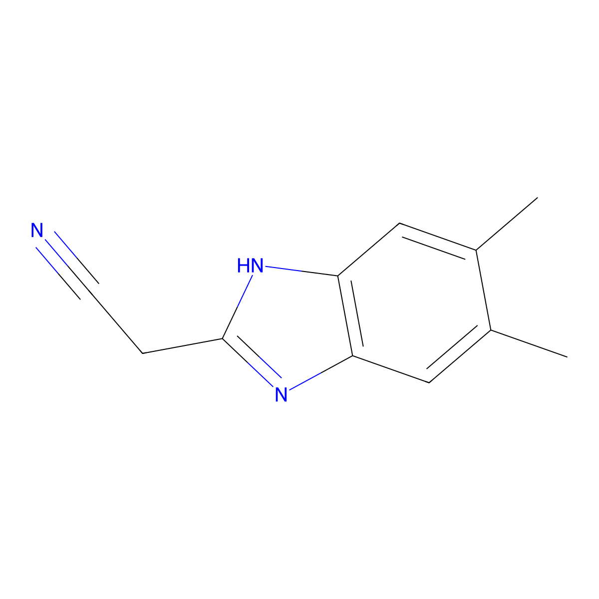 2-(5,6-dimethyl-1H-benzo[d]imidazol-2-yl)acetonitrile molecular structure, CAS 57320-20-4