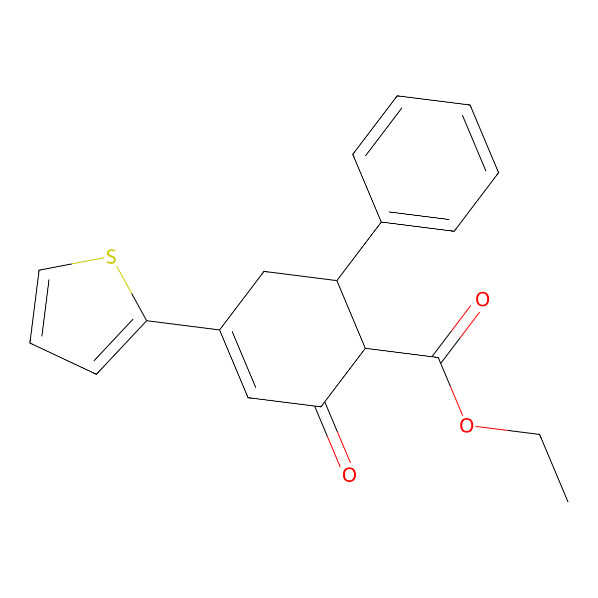 Ethyl 3-oxo-5-(thiophen-2-yl)-1,2,3,6-tetrahydro-[1,1'-biphenyl]-2-carboxylate molecular structure, CAS 57320-22-6