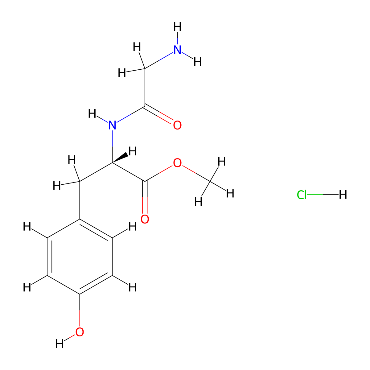methyl (2S)-2-(2-aminoacetamido)-3-(4-hydroxyphenyl)propanoate hydrochloride molecular structure, CAS 57328-75-3