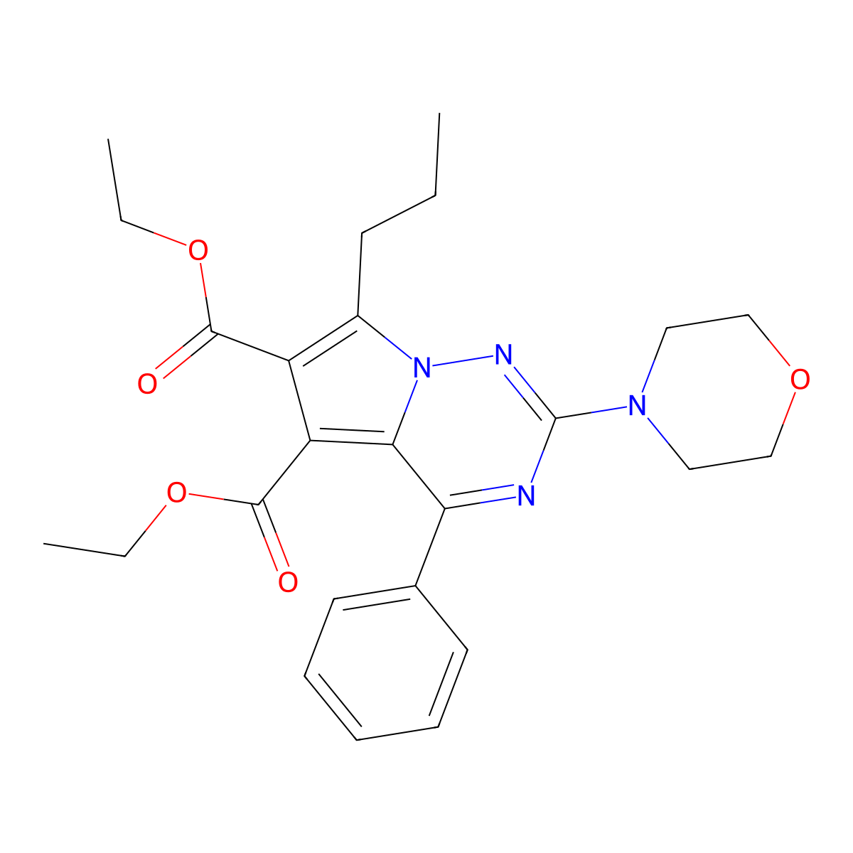 Diethyl 2-morpholin-4-yl-4-phenyl-7-propylpyrrolo[2,1-f][1,2,4]triazine-5,6-dicarboxylate molecular structure, CAS 5733-36-8