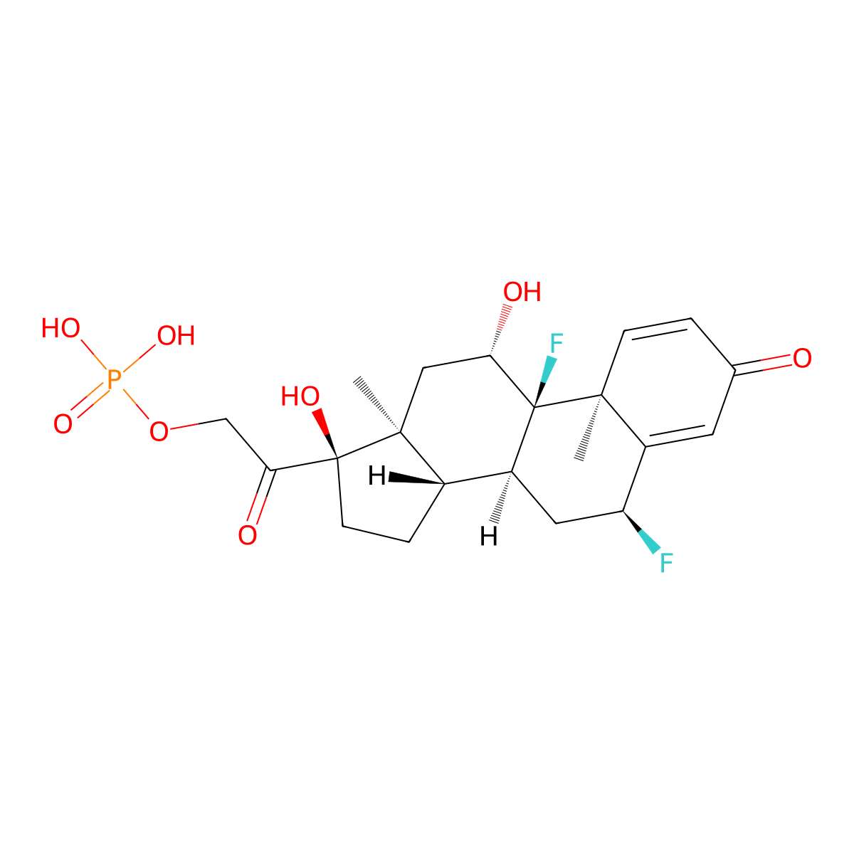 6alpha,9-Difluoro-11beta,17,21-trihydroxypregna-1,4-diene-3,20-dione 21-(dihydrogen phosphate) molecular structure, CAS 57331-14-3