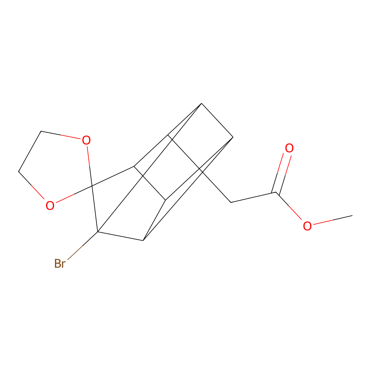 Methyl (1-bromospiro{pentacyclo[4.3.0.0~2,5~.0~3,8~.0~4,7~]nonane-9,2'-[1,3]-dioxolane}-4-yl)acetate molecular structure, CAS 57337-52-7