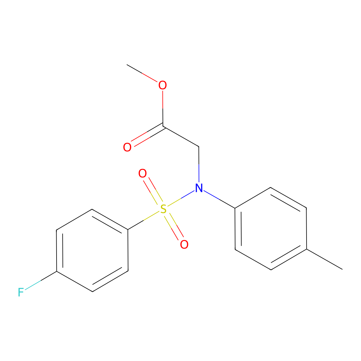 Methyl 2-{[(4-fluorophenyl)sulfonyl](4-methylphenyl)amino}acetate molecular structure, CAS 5734-58-7