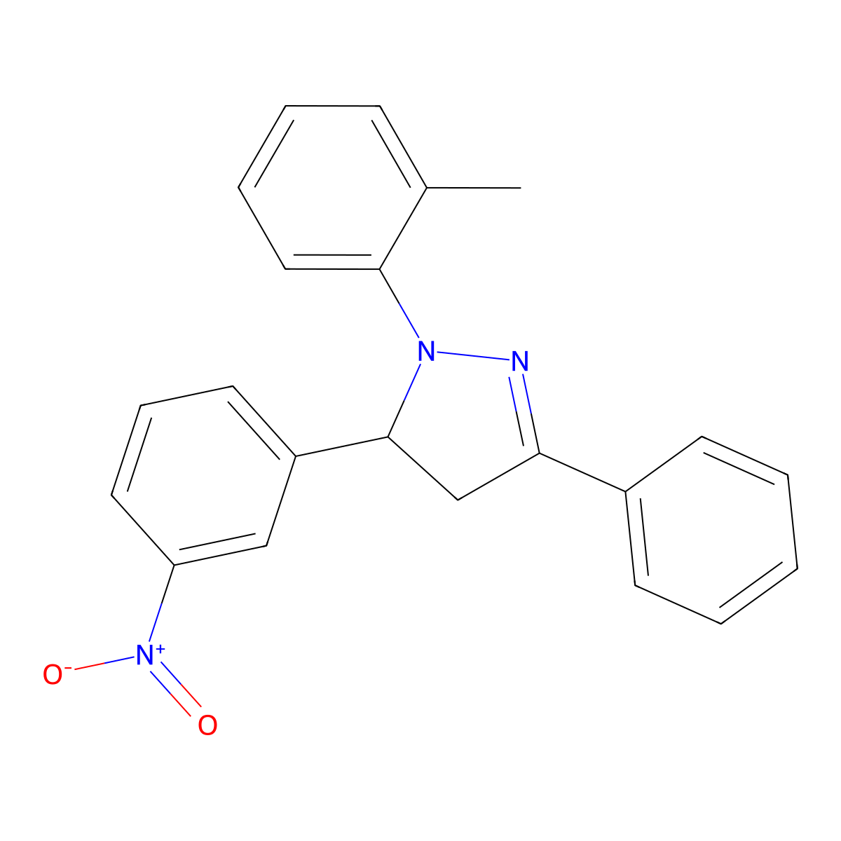 2-(2-Methylphenyl)-3-(3-nitrophenyl)-5-phenyl-3,4-dihydropyrazole molecular structure, CAS 5735-50-2