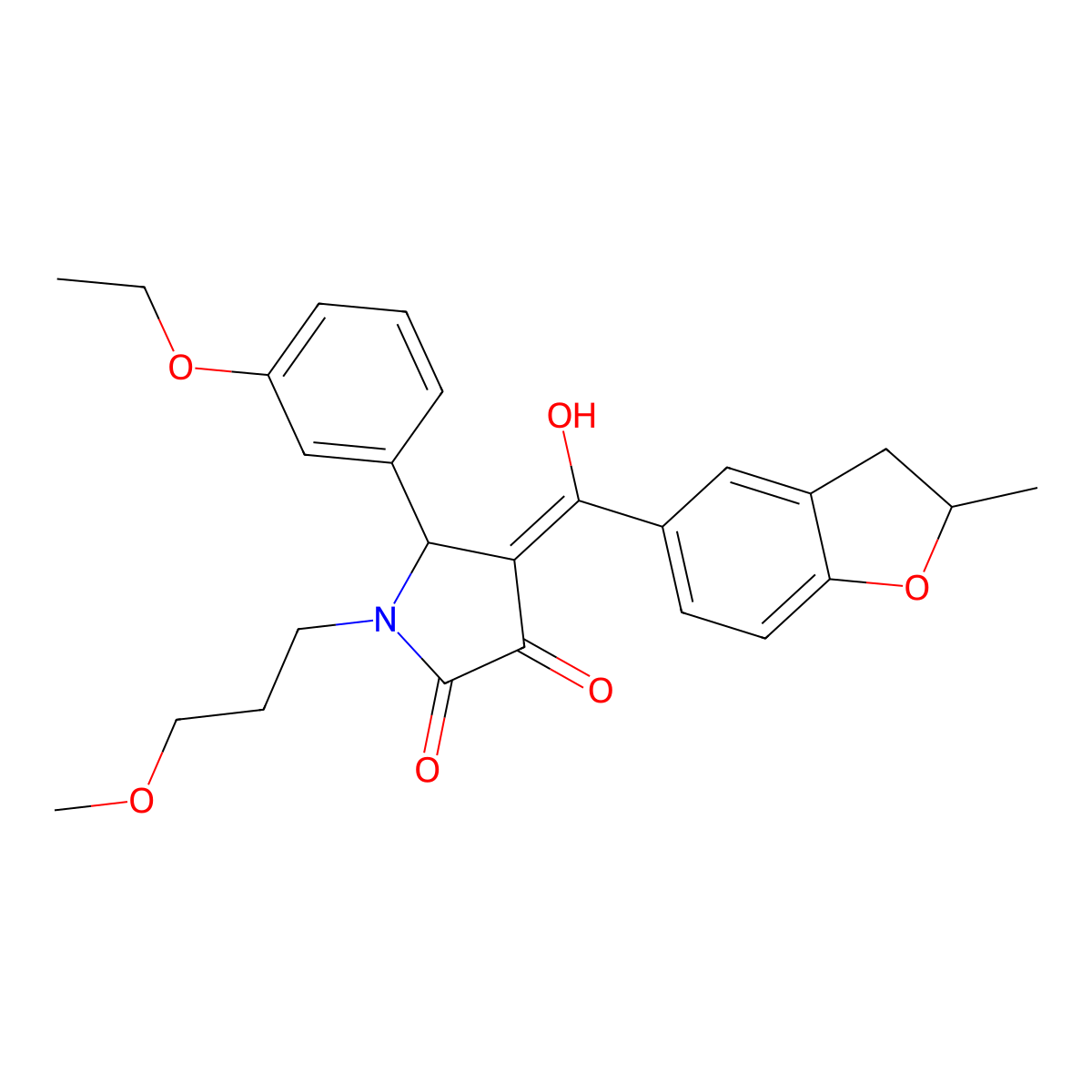 5-(3-ethoxyphenyl)-3-hydroxy-1-(3-methoxypropyl)-4-(2-methyl-2,3-dihydro-1-benzofuran-5-carbonyl)-2,5-dihydro-1H-pyrrol-2-one molecular structure, CAS 5735-98-8