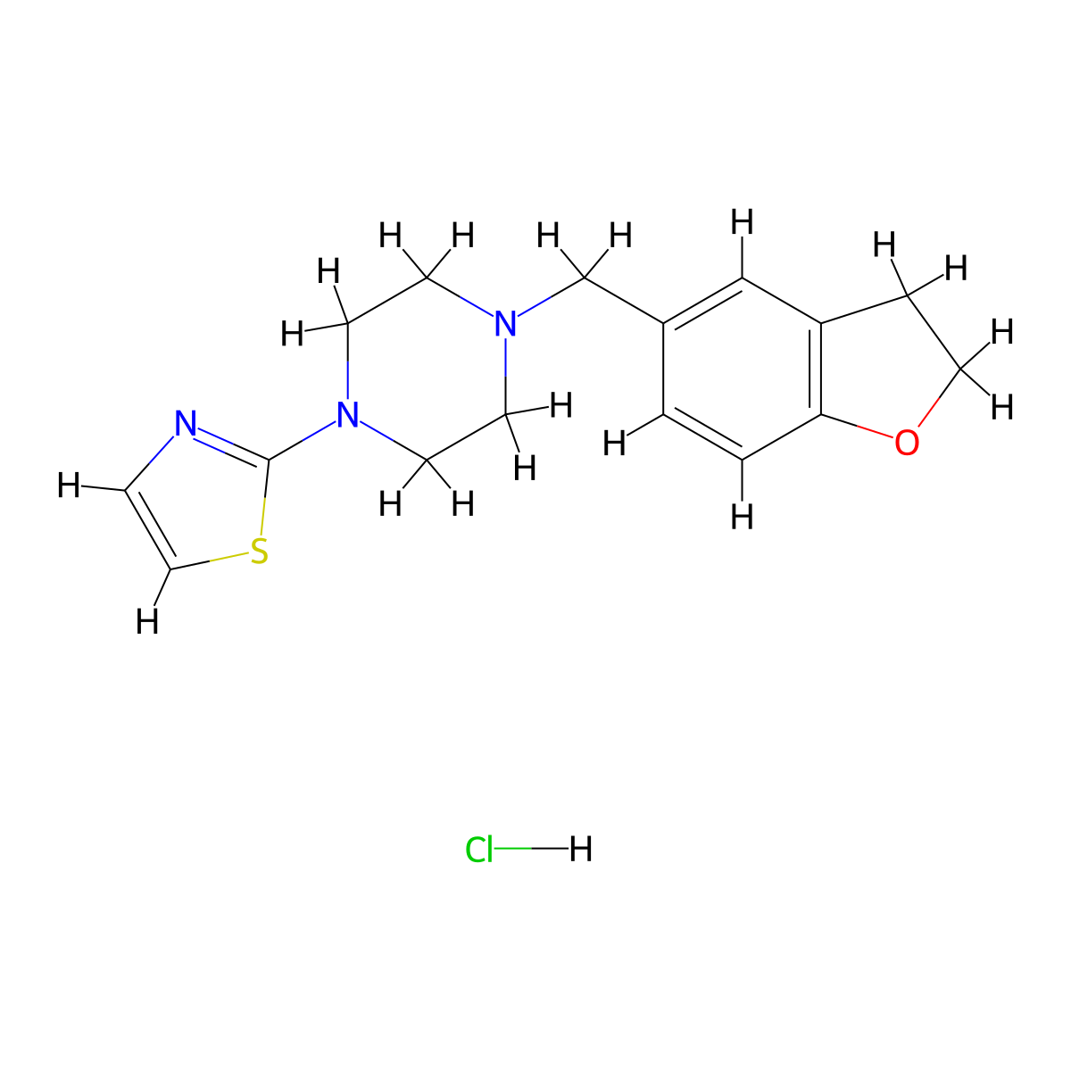 1-((2,3-Dihydro-5-benzofuranyl)methyl)-4-thiazol-2-ylpiperazinium chloride molecular structure, CAS 57359-17-8