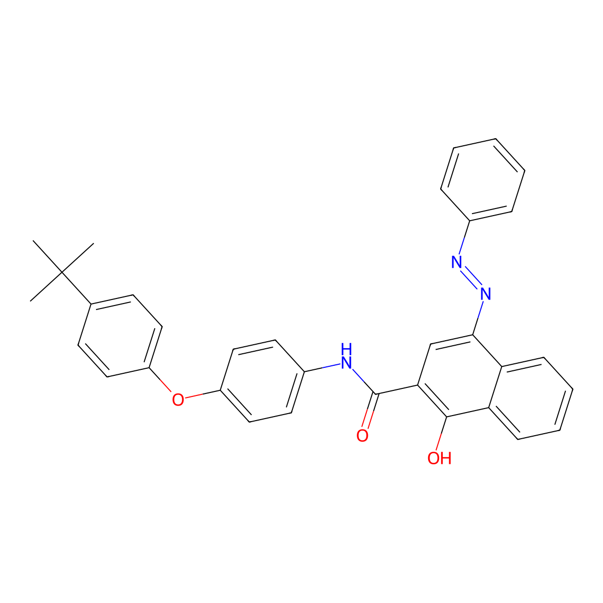 2-Naphthalenecarboxamide, N-[4-[4-(1,1-dimethylethyl)phenoxy]phenyl]-1-hydroxy-4-(2-phenyldiazenyl)- molecular structure, CAS 57360-63-1