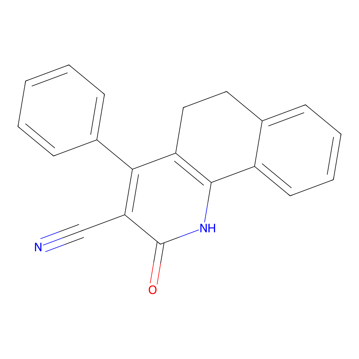 2-Oxo-4-phenyl-1,2,5,6-tetrahydrobenzo(h)quinoline-3-carbonitrile molecular structure, CAS 57366-47-9