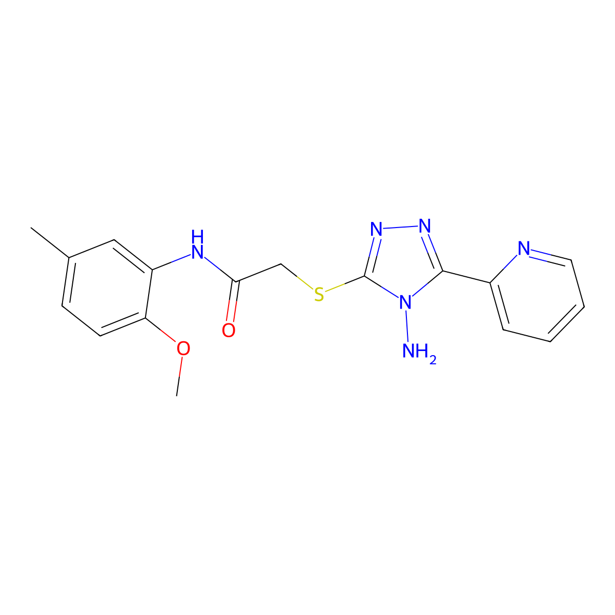 2-(4-amino-5-(2-pyridyl)(1,2,4-triazol-3-ylthio))-N-(2-methoxy-5-methylphenyl) acetamide molecular structure, CAS 573669-09-7