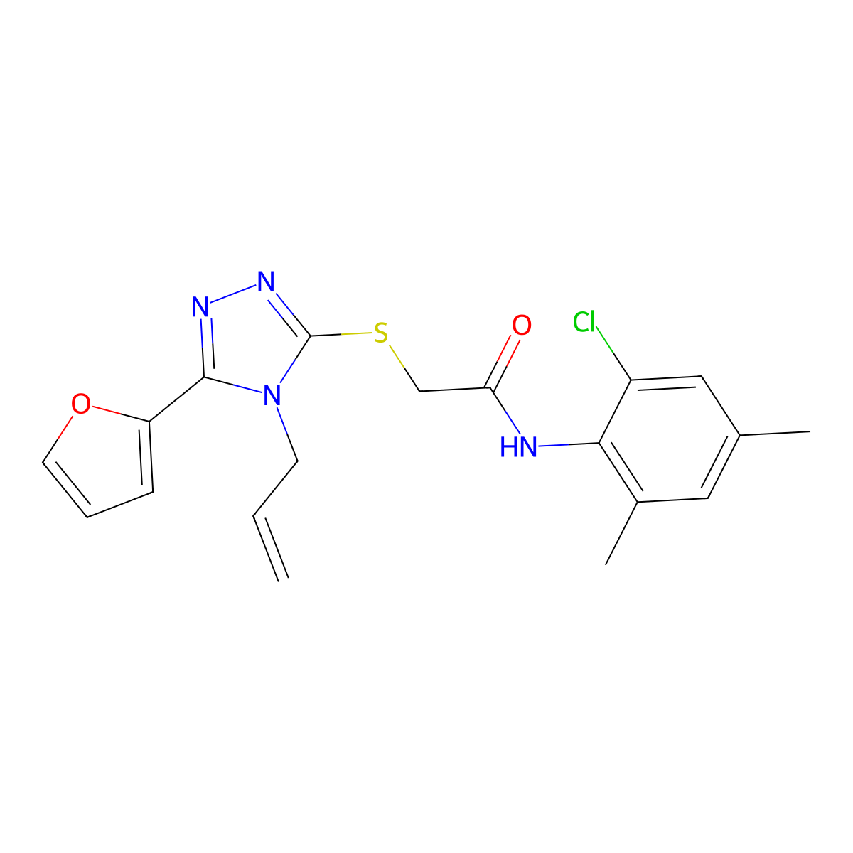N-(2-chloro-4,6-dimethylphenyl)-2-{[5-(furan-2-yl)-4-(prop-2-en-1-yl)-4H-1,2,4-triazol-3-yl]sulfanyl}acetamide molecular structure, CAS 573669-20-2
