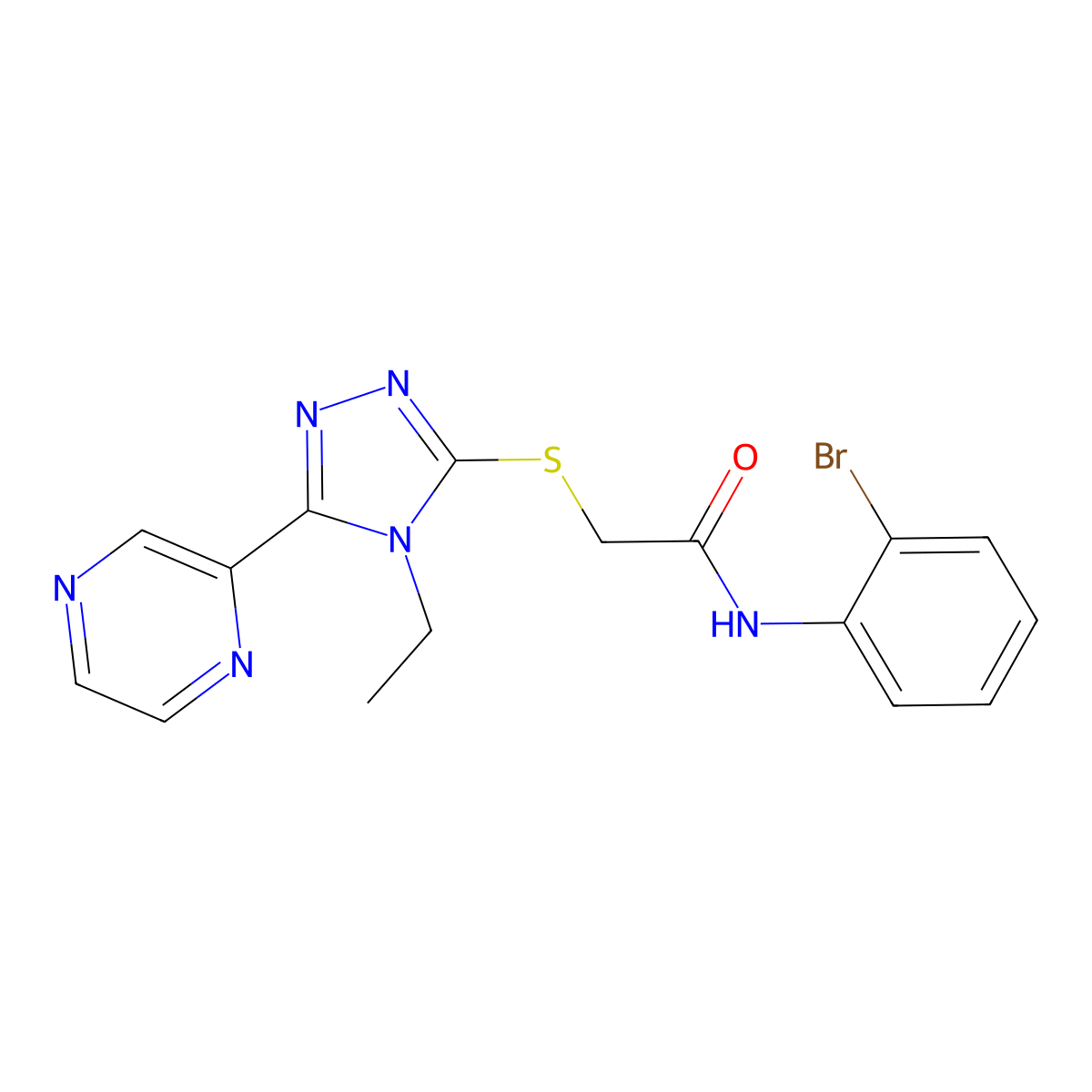N-(2-BR-PH)-2-((4-Ethyl-5-(2-pyrazinyl)-4H-1,2,4-triazol-3-YL)thio)acetamide molecular structure, CAS 573669-32-6