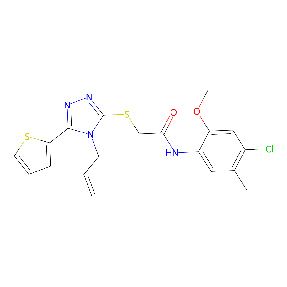 N-(4-chloro-2-methoxy-5-methylphenyl)-2-(4-prop-2-enyl-5-(2-thienyl)(1,2,4-tri azol-3-ylthio))acetamide molecular structure, CAS 573669-42-8