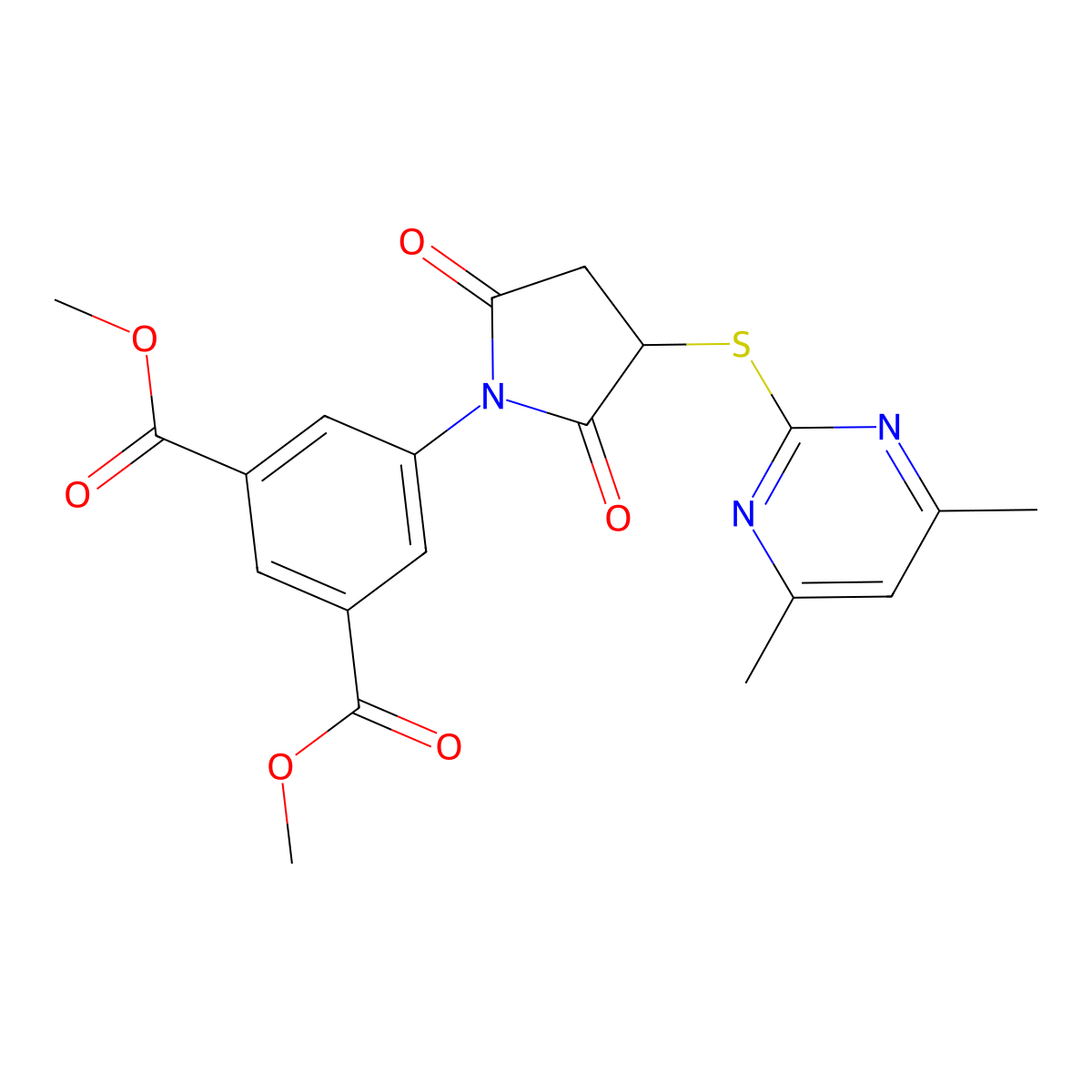 Dimethyl 5-{3-[(4,6-dimethyl-2-pyrimidinyl)thio]-2,5-dioxo-1-pyrrolidinyl}isophthalate molecular structure, CAS 573669-50-8