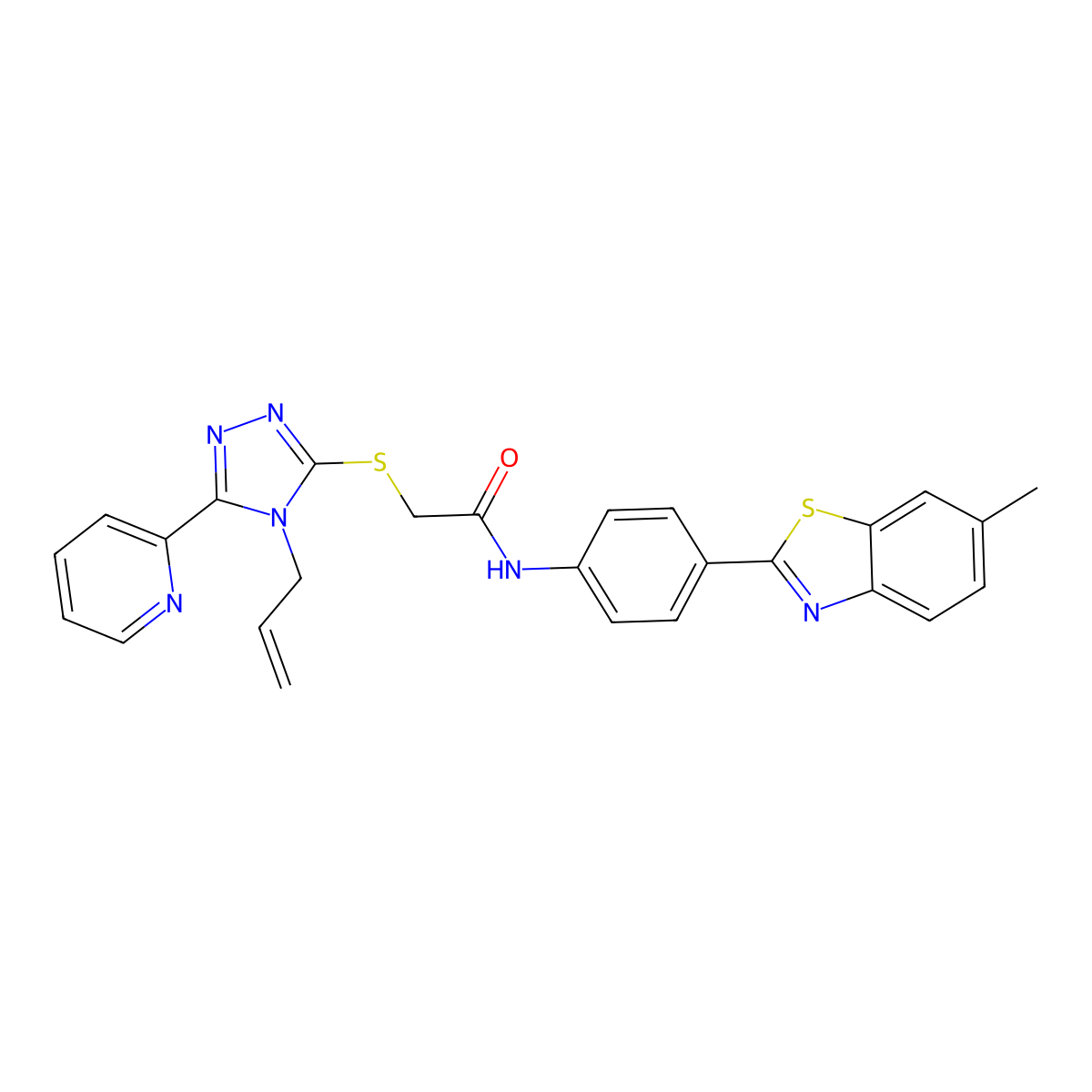 2-((4-Allyl-5-(2-pyridinyl)-4H-1,2,4-triazol-3-YL)sulfanyl)-N-(4-(6-methyl-1,3-benzothiazol-2-YL)phenyl)acetamide molecular structure, CAS 573669-54-2