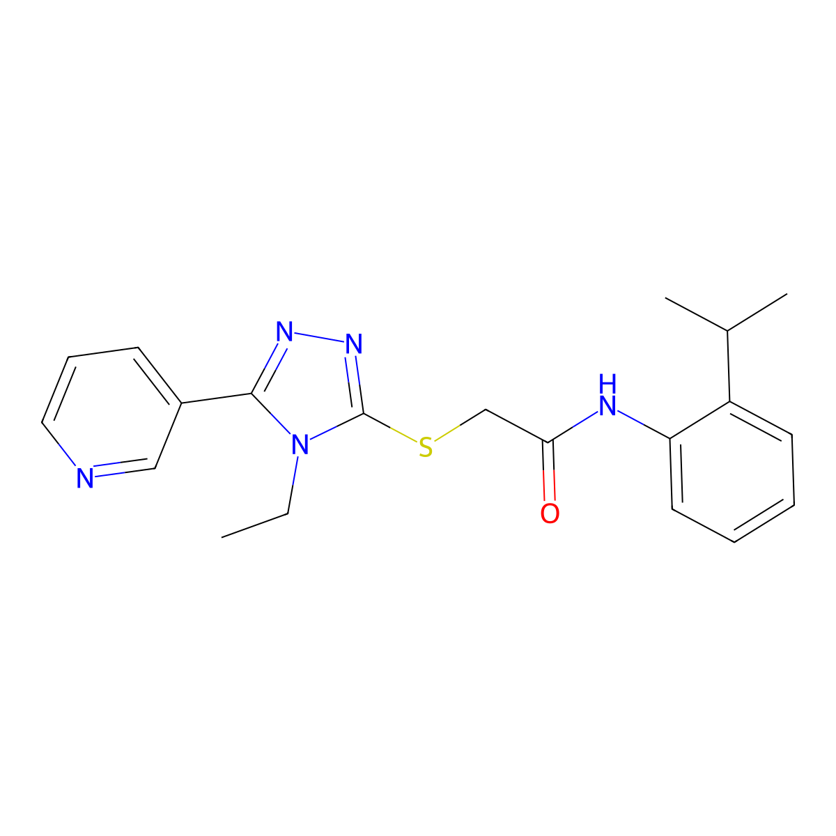 2-((4-Ethyl-5-(3-pyridinyl)-4H-1,2,4-triazol-3-YL)sulfanyl)-N-(2-isopropylphenyl)acetamide molecular structure, CAS 573669-55-3