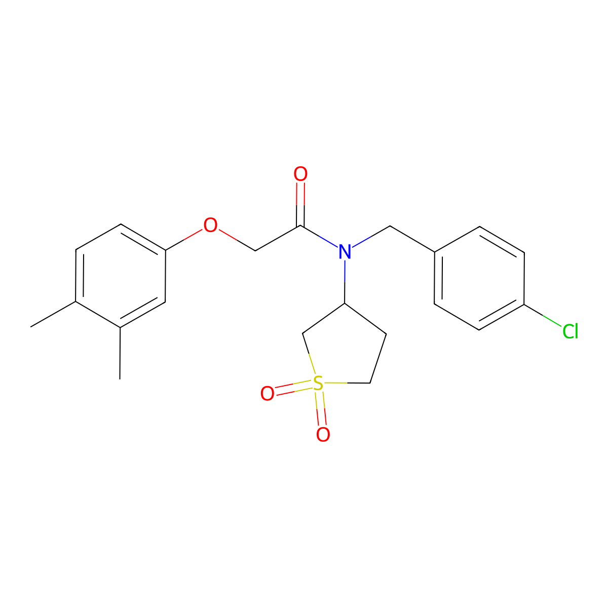 N-(4-chlorobenzyl)-2-(3,4-dimethylphenoxy)-N-(1,1-dioxidotetrahydrothiophen-3-yl)acetamide molecular structure, CAS 573669-62-2