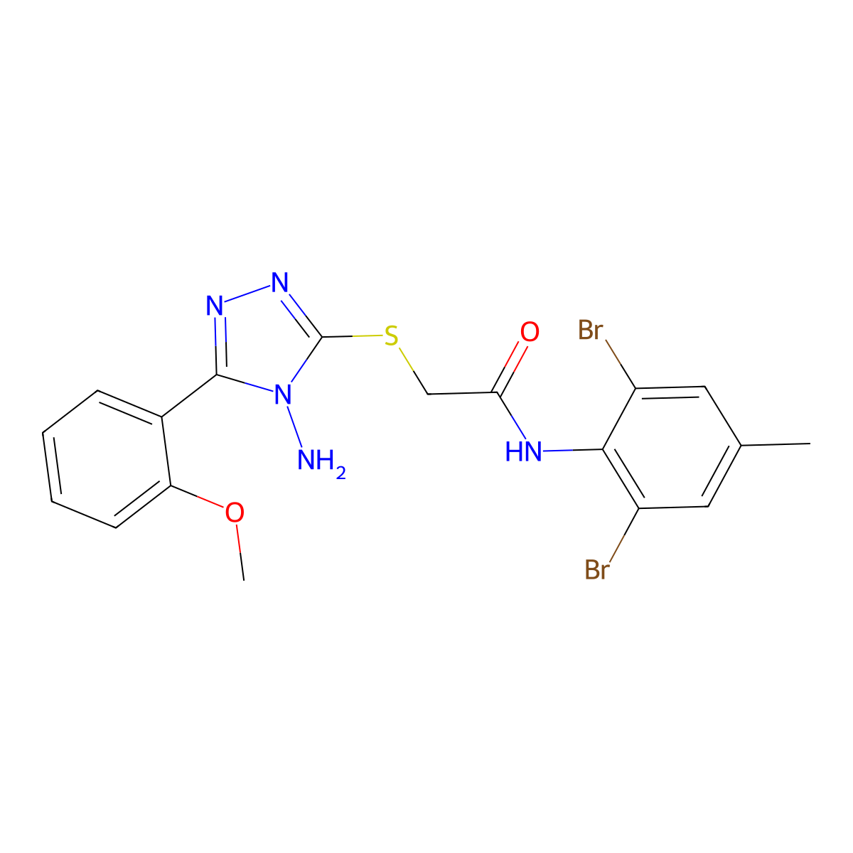 2-[4-amino-5-(2-methoxyphenyl)(1,2,4-triazol-3-ylthio)]-N-(2,6-dibromo-4-methy lphenyl)acetamide molecular structure, CAS 573669-64-4