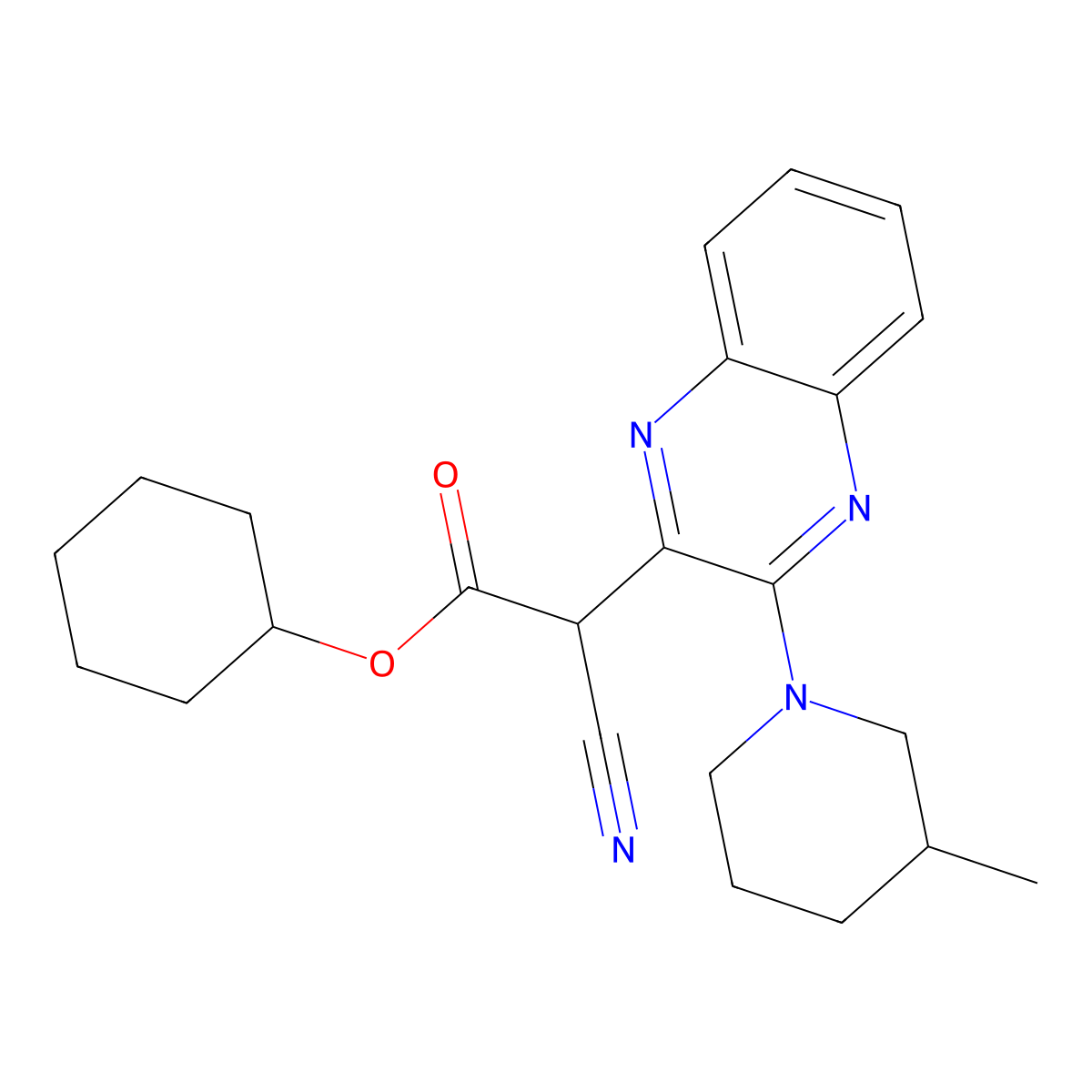 Cyclohexyl 2-cyano-2-[3-(3-methylpiperidin-1-yl)quinoxalin-2-yl]acetate molecular structure, CAS 573669-90-6