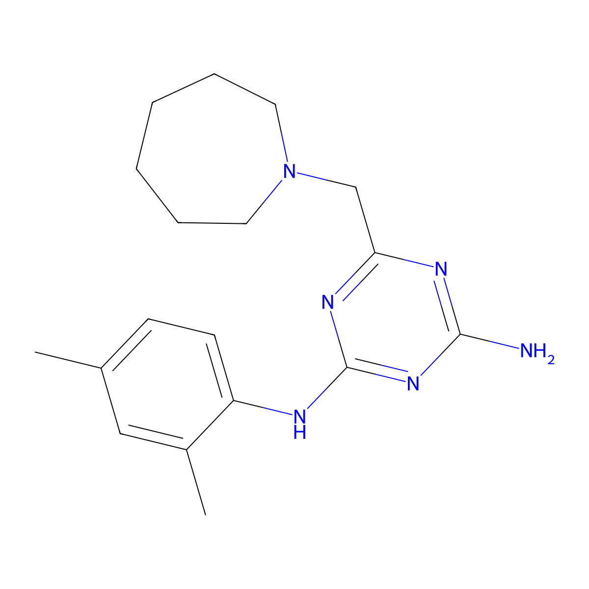 6-(azepan-1-ylmethyl)-N-(2,4-dimethylphenyl)-1,3,5-triazine-2,4-diamine molecular structure, CAS 573669-94-0