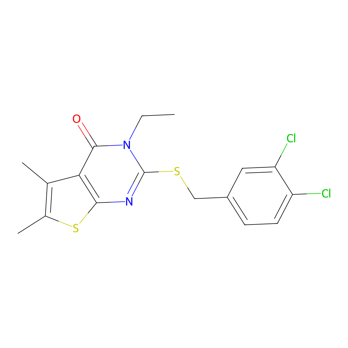 2-((3,4-Dichlorobenzyl)thio)-3-ET-5,6-dimethylthieno(2,3-D)pyrimidin-4(3H)-one molecular structure, CAS 573670-02-7
