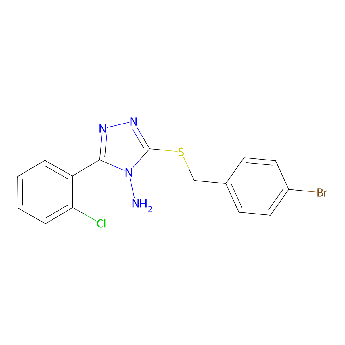 5-[(4-Bromophenyl)methylthio]-3-(2-chlorophenyl)-1,2,4-triazole-4-ylamine molecular structure, CAS 573670-18-5