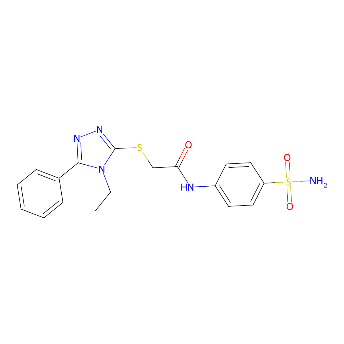 2-[(4-ethyl-5-phenyl-1,2,4-triazol-3-yl)sulfanyl]-N-(4-sulfamoylphenyl)acetamide molecular structure, CAS 573683-81-5