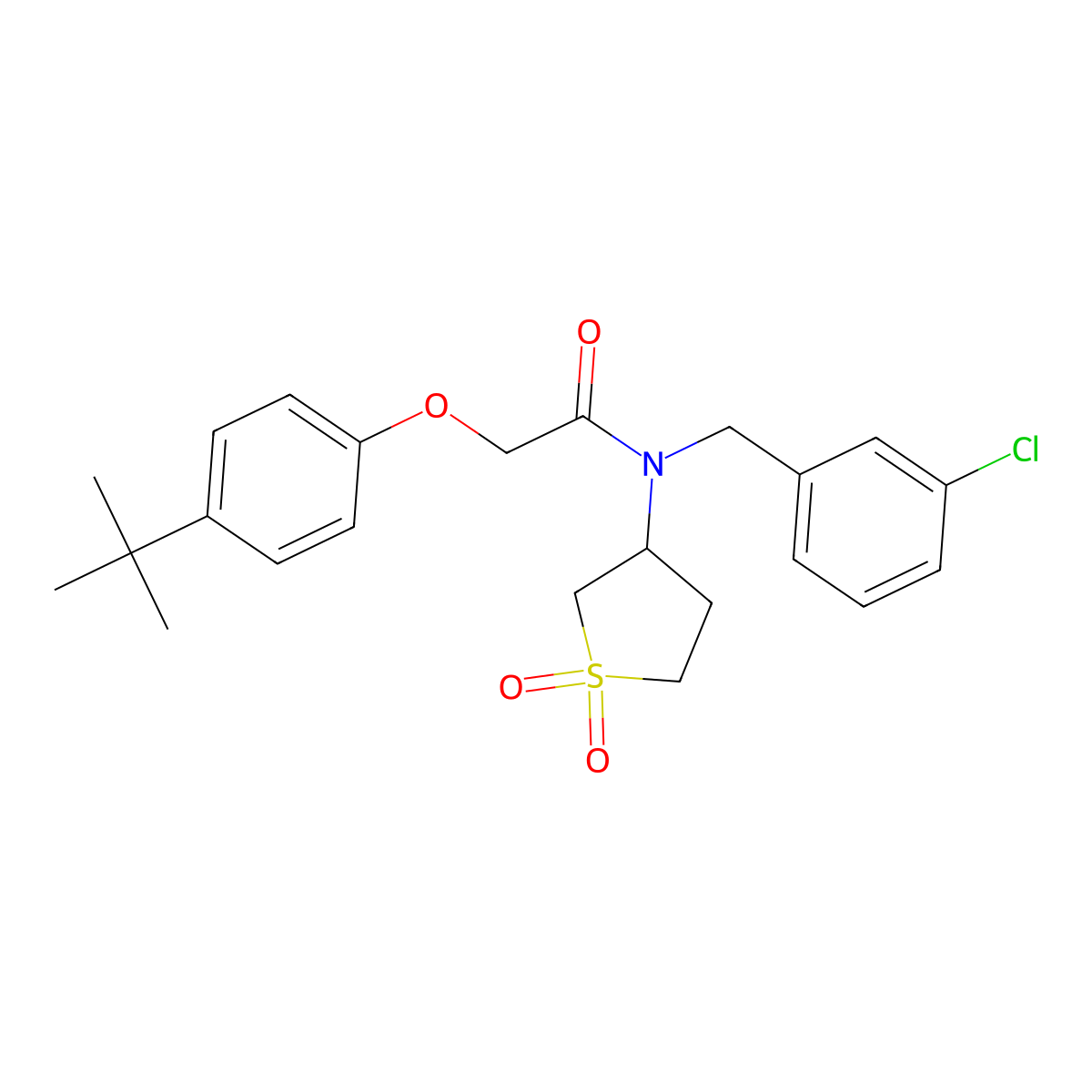 2-(4-tert-butylphenoxy)-N-(3-chlorobenzyl)-N-(1,1-dioxidotetrahydrothiophen-3-yl)acetamide molecular structure, CAS 573693-43-3
