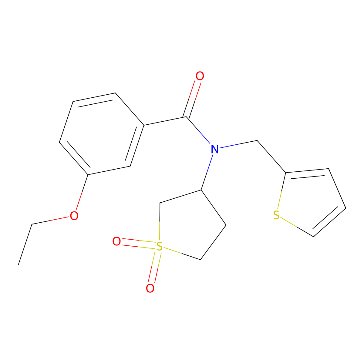N-(1,1-dioxidotetrahydrothiophen-3-yl)-3-ethoxy-N-(thiophen-2-ylmethyl)benzamide molecular structure, CAS 573693-44-4