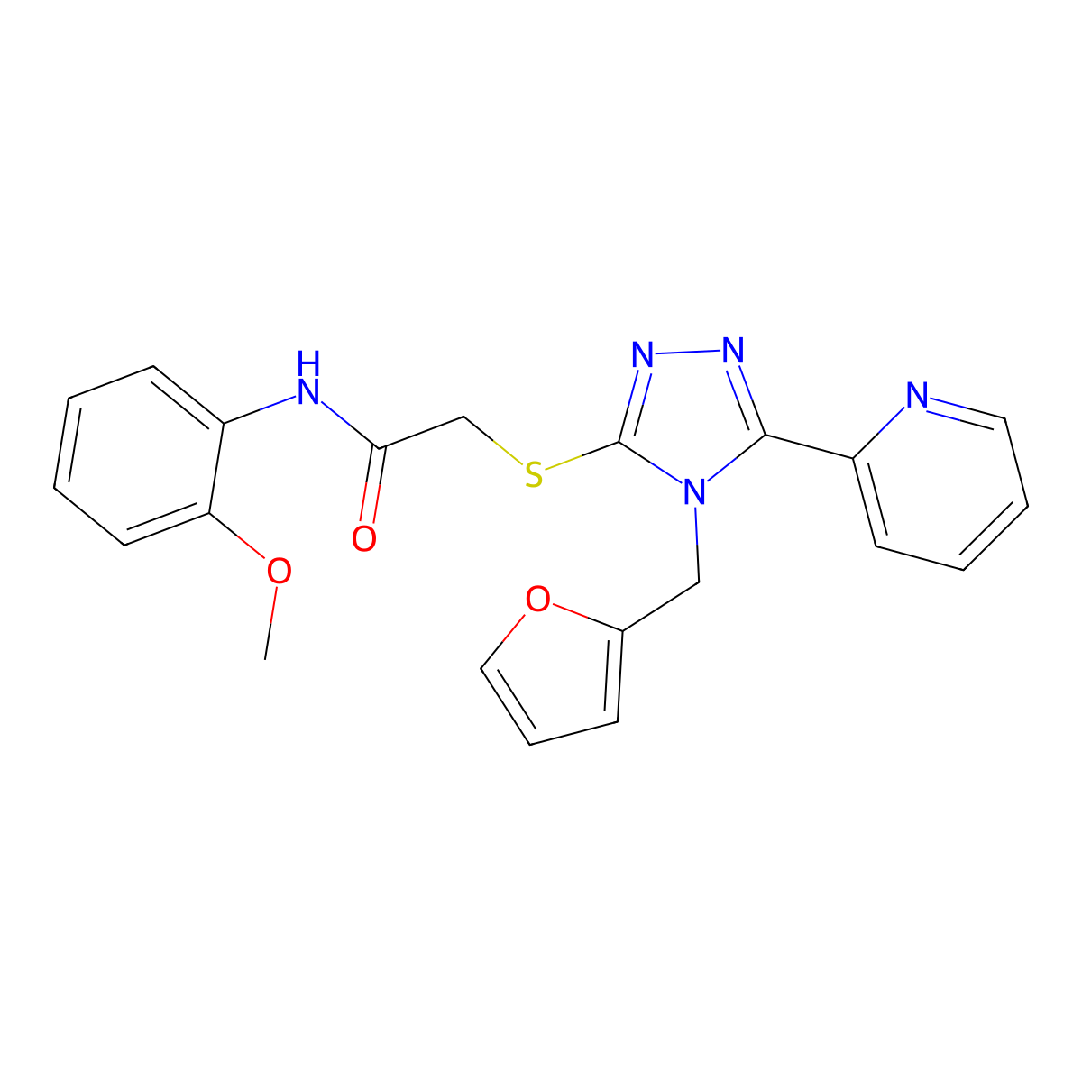 2-{[4-(furan-2-ylmethyl)-5-(pyridin-2-yl)-4H-1,2,4-triazol-3-yl]sulfanyl}-N-(2-methoxyphenyl)acetamide molecular structure, CAS 573693-48-8