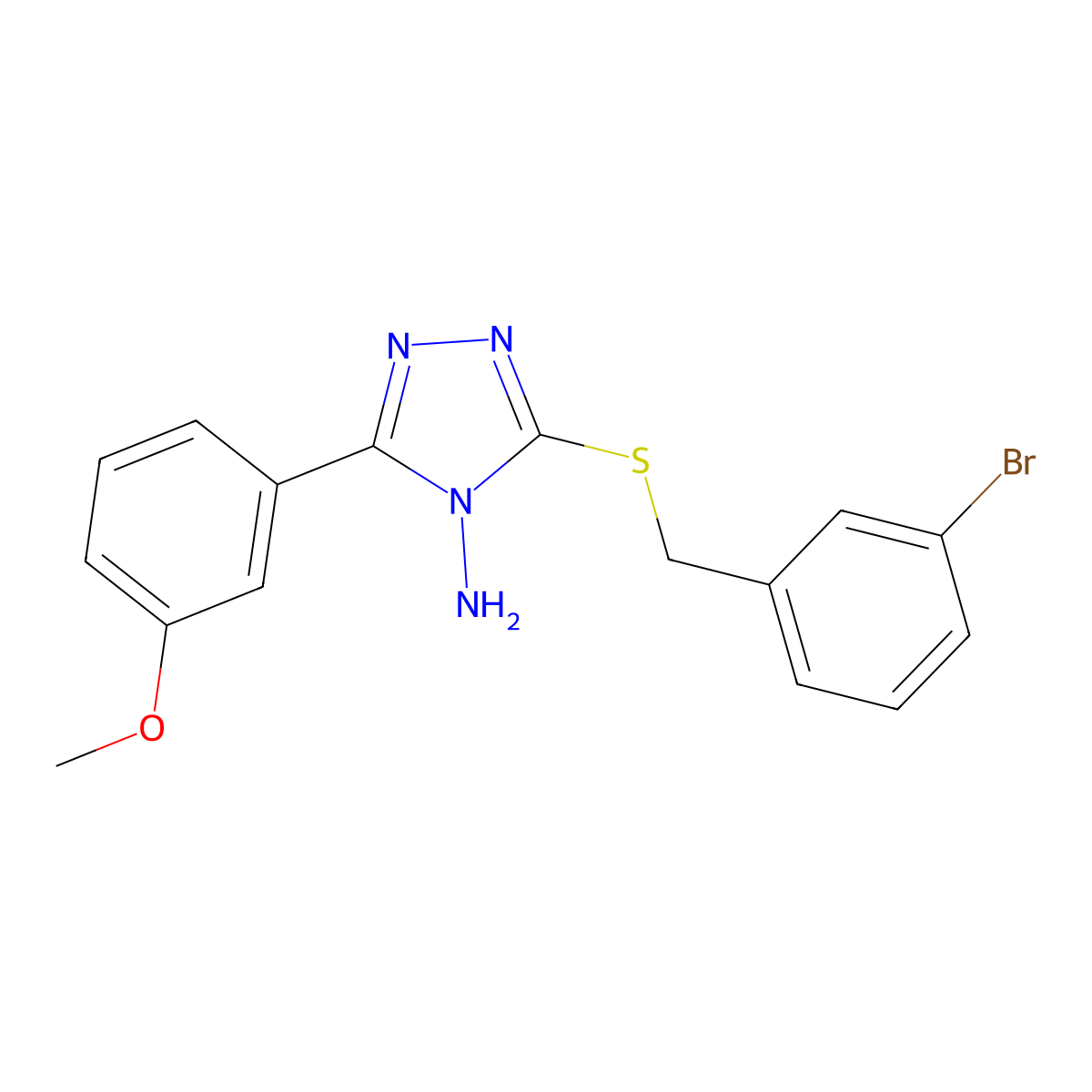 3-[(3-Bromophenyl)methylthio]-5-(3-methoxyphenyl)-1,2,4-triazole-4-ylamine molecular structure, CAS 573693-57-9