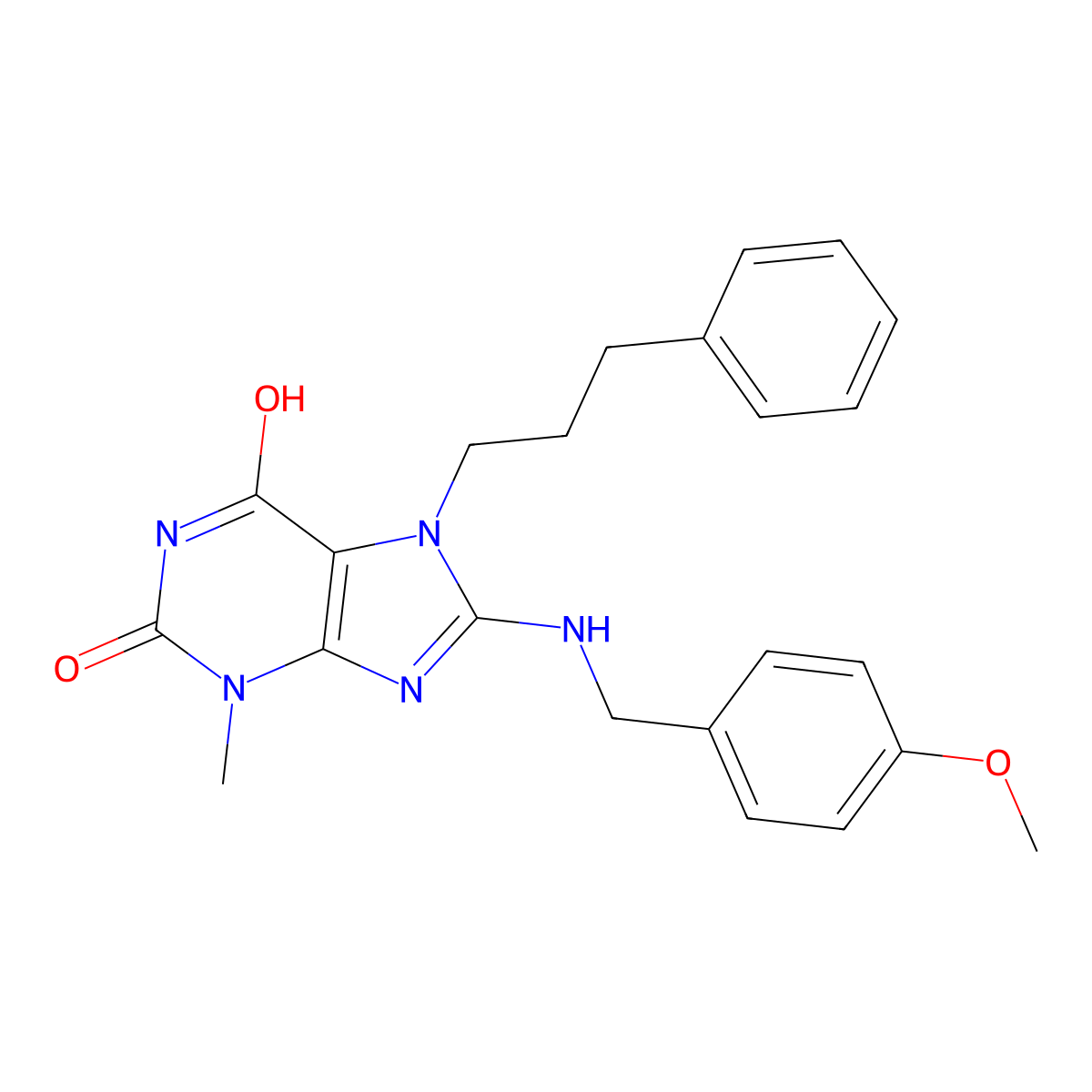 8-[(4-Methoxyphenyl)methylamino]-3-methyl-7-(3-phenylpropyl)purine-2,6-dione molecular structure, CAS 573693-78-4