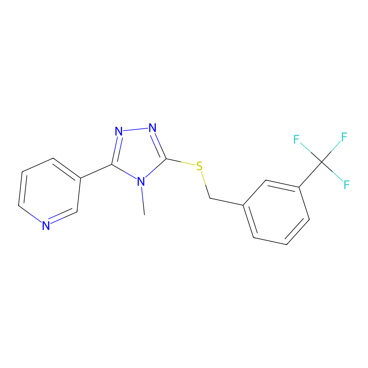 3-(4-methyl-5-{[3-(trifluoromethyl)benzyl]sulfanyl}-4H-1,2,4-triazol-3-yl)pyridine molecular structure, CAS 573694-02-7