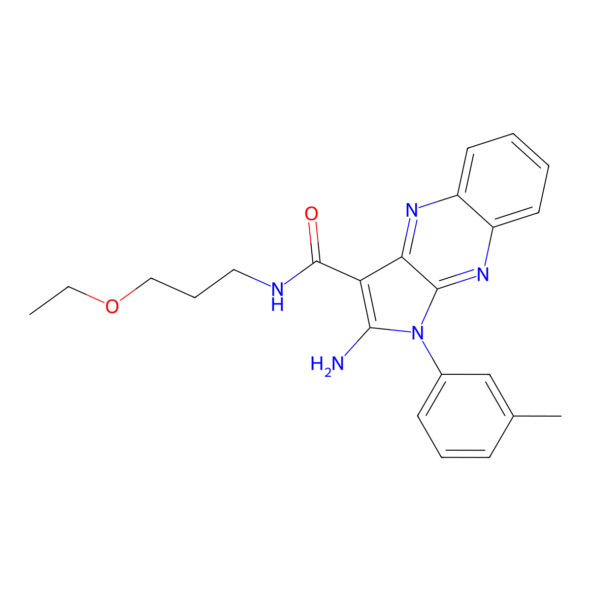 2-amino-N-(3-ethoxypropyl)-1-(3-methylphenyl)-1H-pyrrolo[2,3-b]quinoxaline-3-carboxamide molecular structure, CAS 573694-08-3