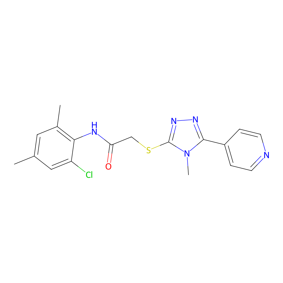 N-(2-chloro-4,6-dimethylphenyl)-2-{[4-methyl-5-(pyridin-4-yl)-4H-1,2,4-triazol-3-yl]sulfanyl}acetamide molecular structure, CAS 573694-11-8