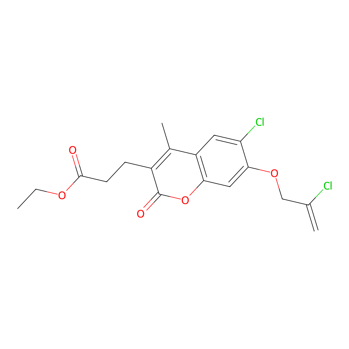 ethyl 3-{6-chloro-7-[(2-chloroprop-2-en-1-yl)oxy]-4-methyl-2-oxo-2H-chromen-3-yl}propanoate molecular structure, CAS 573694-21-0
