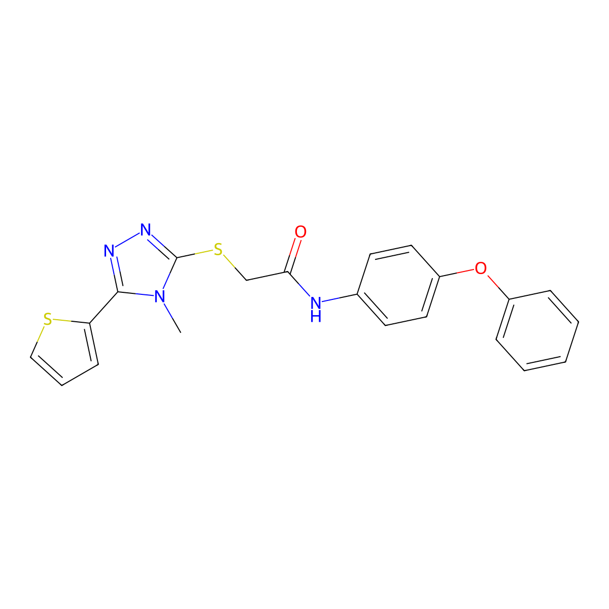 2-{[4-methyl-5-(thiophen-2-yl)-4H-1,2,4-triazol-3-yl]sulfanyl}-N-(4-phenoxyphenyl)acetamide molecular structure, CAS 573694-30-1