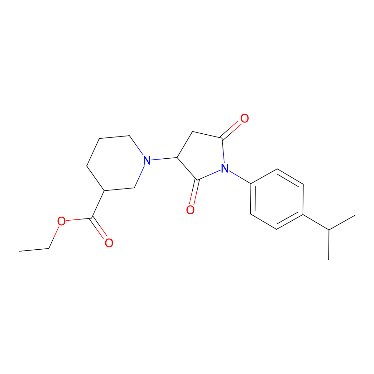 Ethyl 1-{2,5-dioxo-1-[4-(propan-2-yl)phenyl]pyrrolidin-3-yl}piperidine-3-carboxylate molecular structure, CAS 573694-37-8