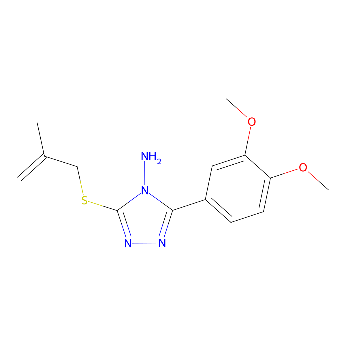 5-(3,4-Dimethoxyphenyl)-3-(2-methylprop-2-enylthio)-1,2,4-triazole-4-ylamine molecular structure, CAS 573694-59-4