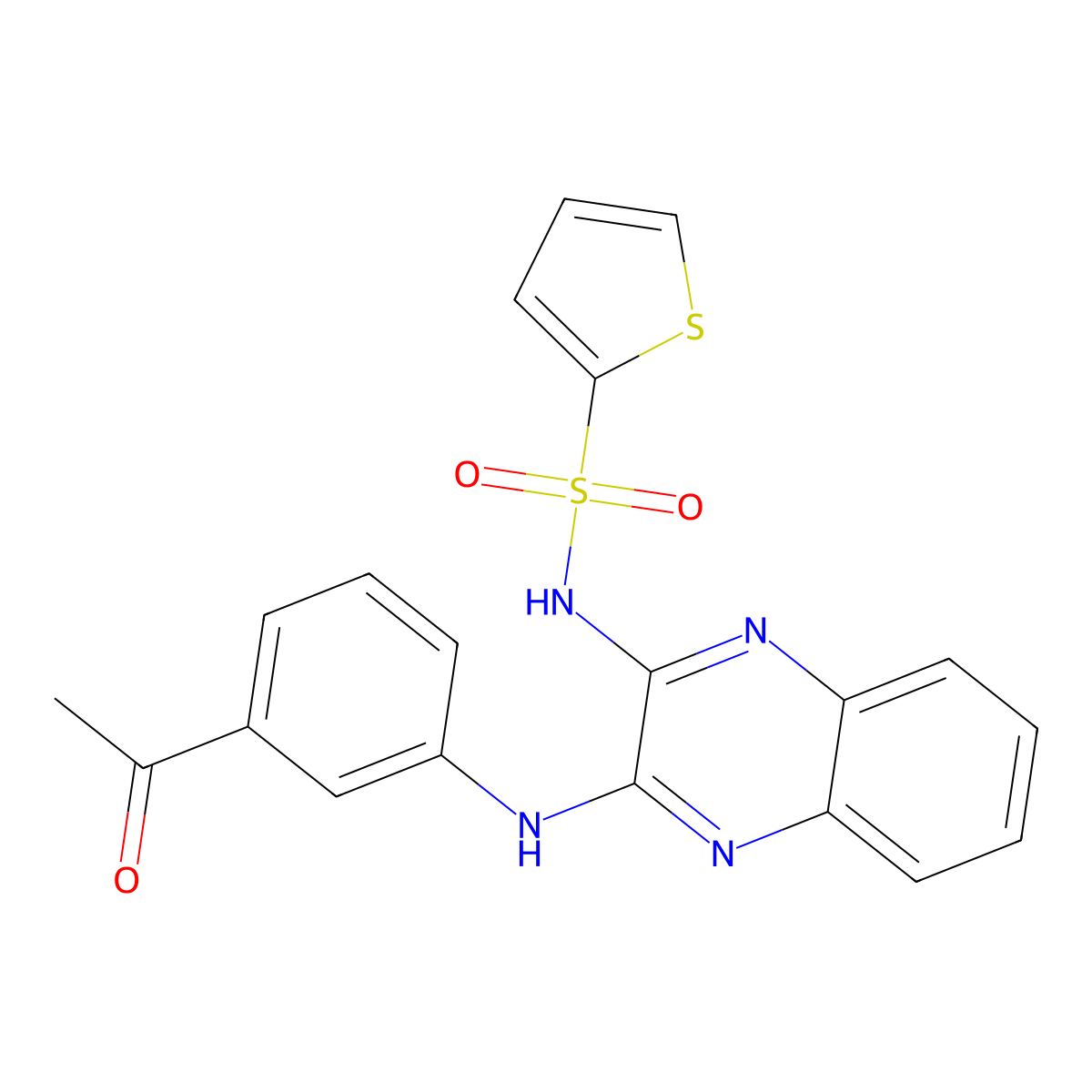 N-(3-((3-acetylphenyl)amino)quinoxalin-2-yl)thiophene-2-sulfonamide molecular structure, CAS 573694-90-3
