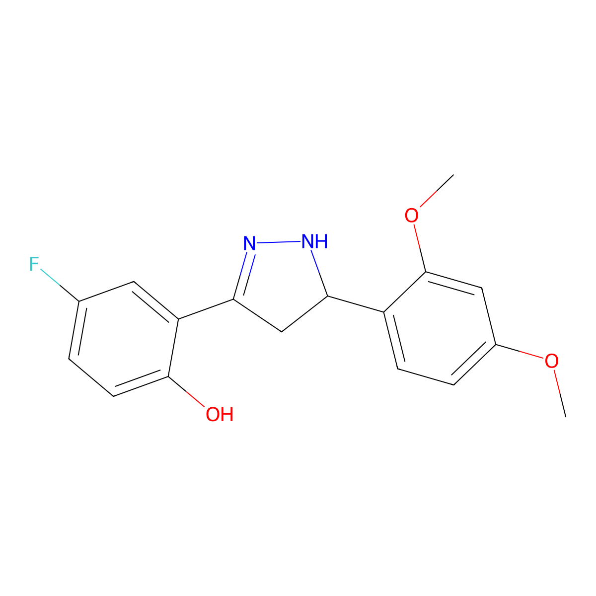 2-(5-(2,4-dimethoxyphenyl)-4,5-dihydro-1H-pyrazol-3-yl)-4-fluorophenol molecular structure, CAS 573694-95-8