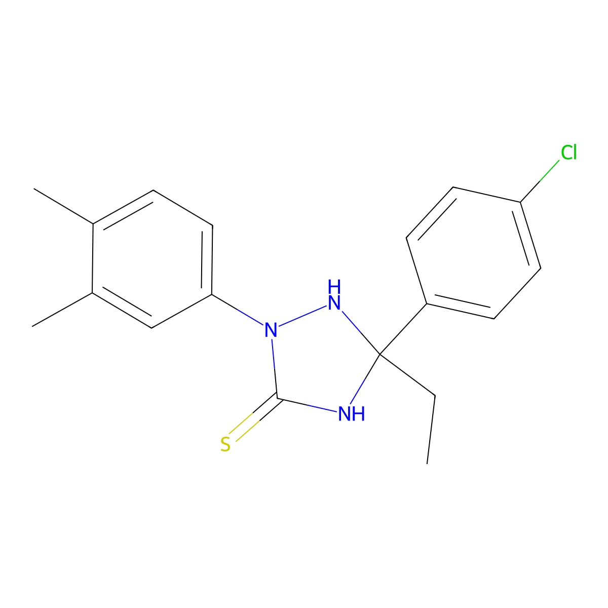 5-(4-Chlorophenyl)-2-(3,4-dimethylphenyl)-5-ethyl-1,2,4-triazolidine-3-thione molecular structure, CAS 573694-99-2