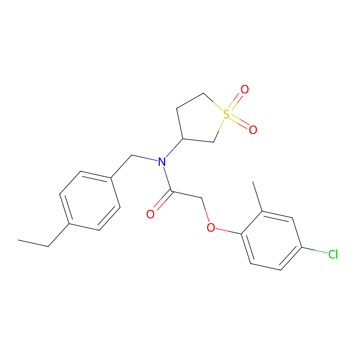 2-(4-chloro-2-methylphenoxy)-N-(1,1-dioxidotetrahydrothiophen-3-yl)-N-(4-ethylbenzyl)acetamide molecular structure, CAS 573695-08-6