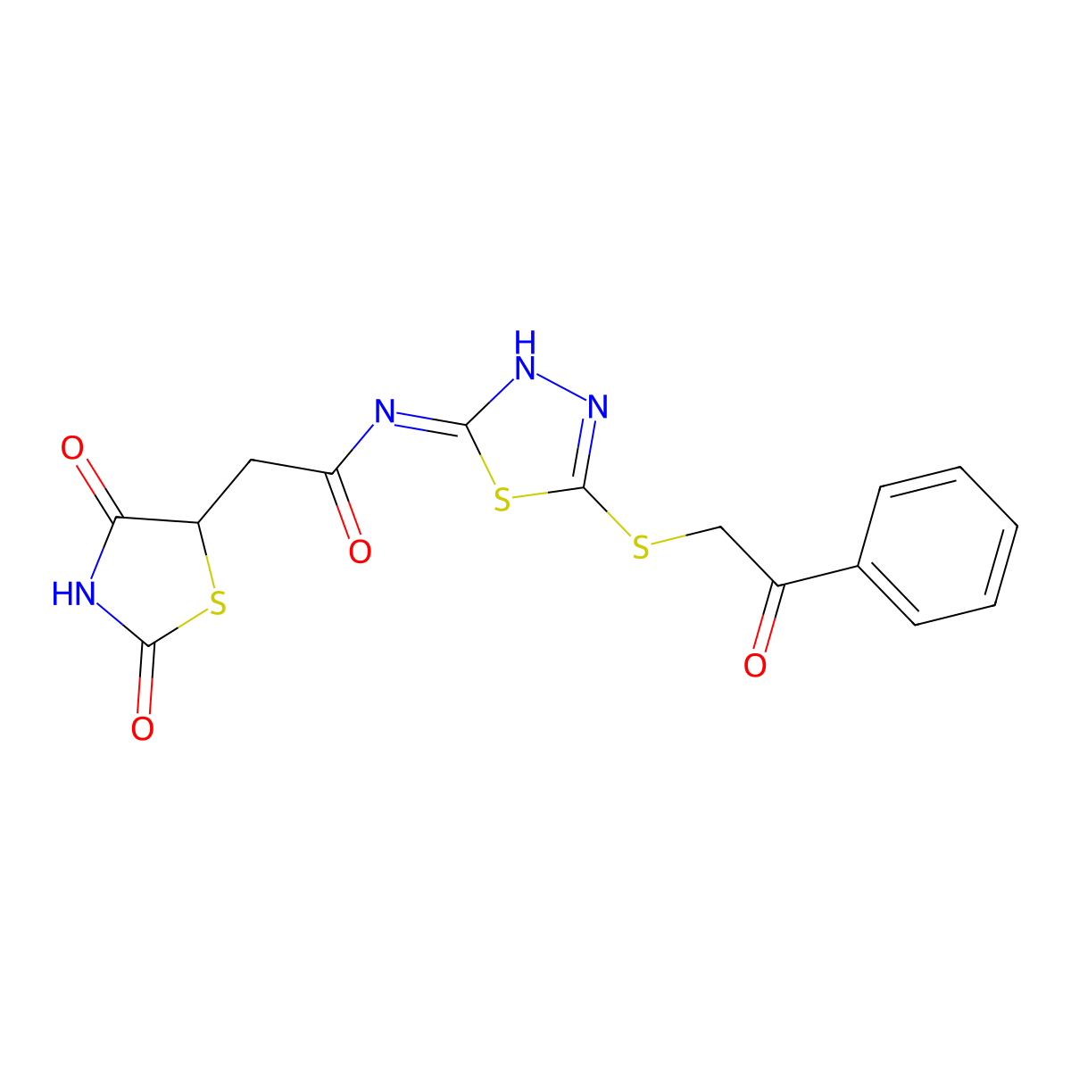 2-(2,4-dioxo-1,3-thiazolidin-5-yl)-N-{5-[(2-oxo-2-phenylethyl)sulfanyl]-1,3,4-thiadiazol-2-yl}acetamide molecular structure, CAS 573695-13-3