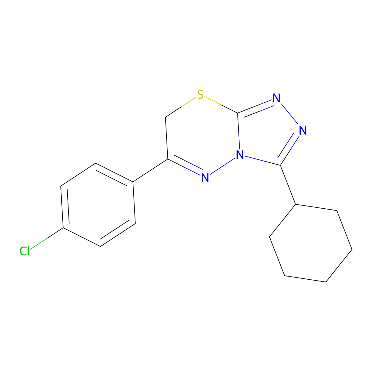 6-(4-chlorophenyl)-3-cyclohexyl-7H-[1,2,4]triazolo[3,4-b][1,3,4]thiadiazine molecular structure, CAS 573695-14-4
