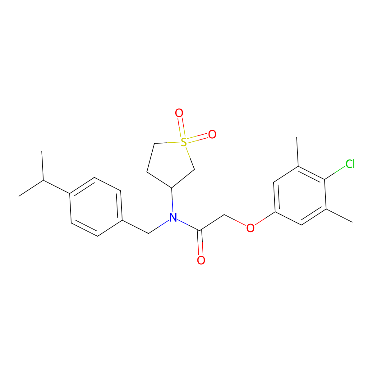 2-(4-chloro-3,5-dimethylphenoxy)-N-(1,1-dioxidotetrahydrothiophen-3-yl)-N-[4-(propan-2-yl)benzyl]acetamide molecular structure, CAS 573695-18-8
