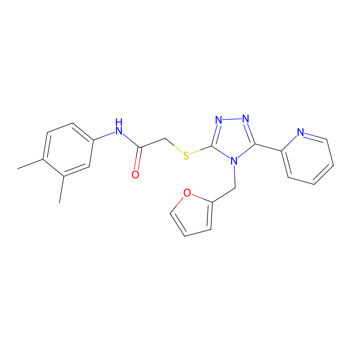 N-(3,4-dimethylphenyl)-2-{[4-(furan-2-ylmethyl)-5-(pyridin-2-yl)-4H-1,2,4-triazol-3-yl]sulfanyl}acetamide molecular structure, CAS 573695-55-3