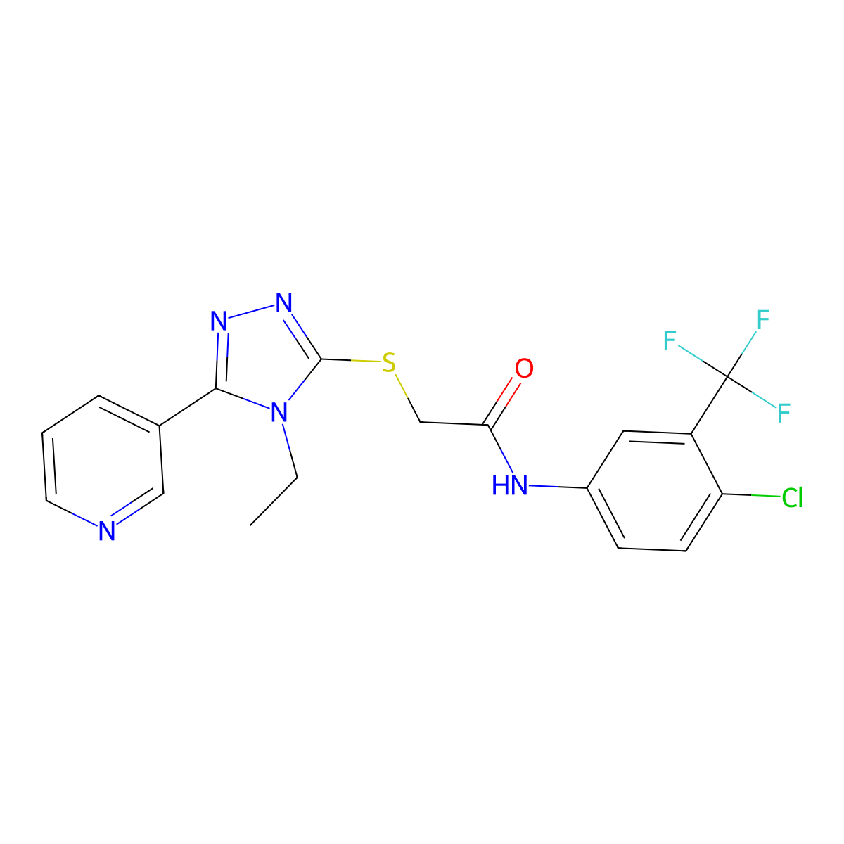 N-[4-Chloro-3-(trifluoromethyl)phenyl]-2-{[4-ethyl-5-(3-pyridinyl)-4H-1,2,4-triazol-3-YL]sulfanyl}acetamide molecular structure, CAS 573695-56-4