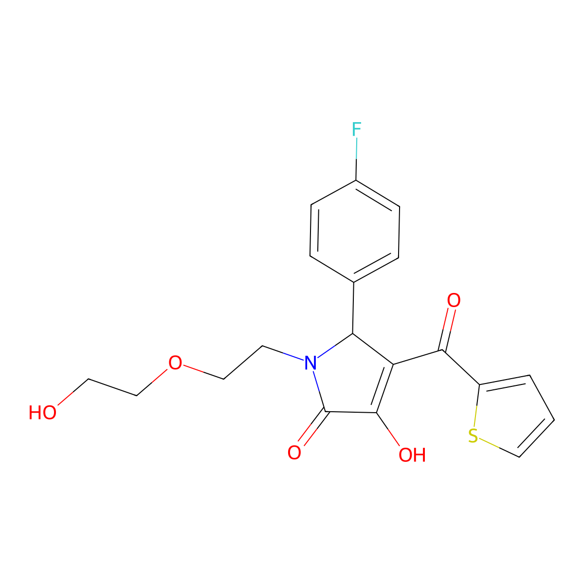 2-(4-fluorophenyl)-4-hydroxy-1-[2-(2-hydroxyethoxy)ethyl]-3-(thiophene-2-carbonyl)-2H-pyrrol-5-one molecular structure, CAS 573695-63-3