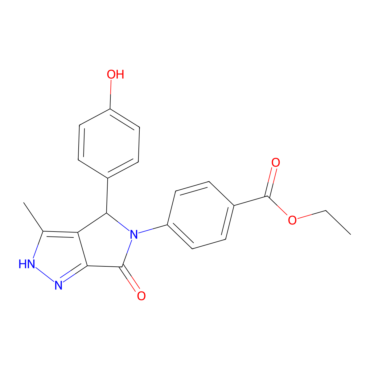 ethyl 4-(4-(4-hydroxyphenyl)-3-methyl-6-oxo-4,6-dihydropyrrolo[3,4-c]pyrazol-5(1H)-yl)benzoate molecular structure, CAS 573695-84-8