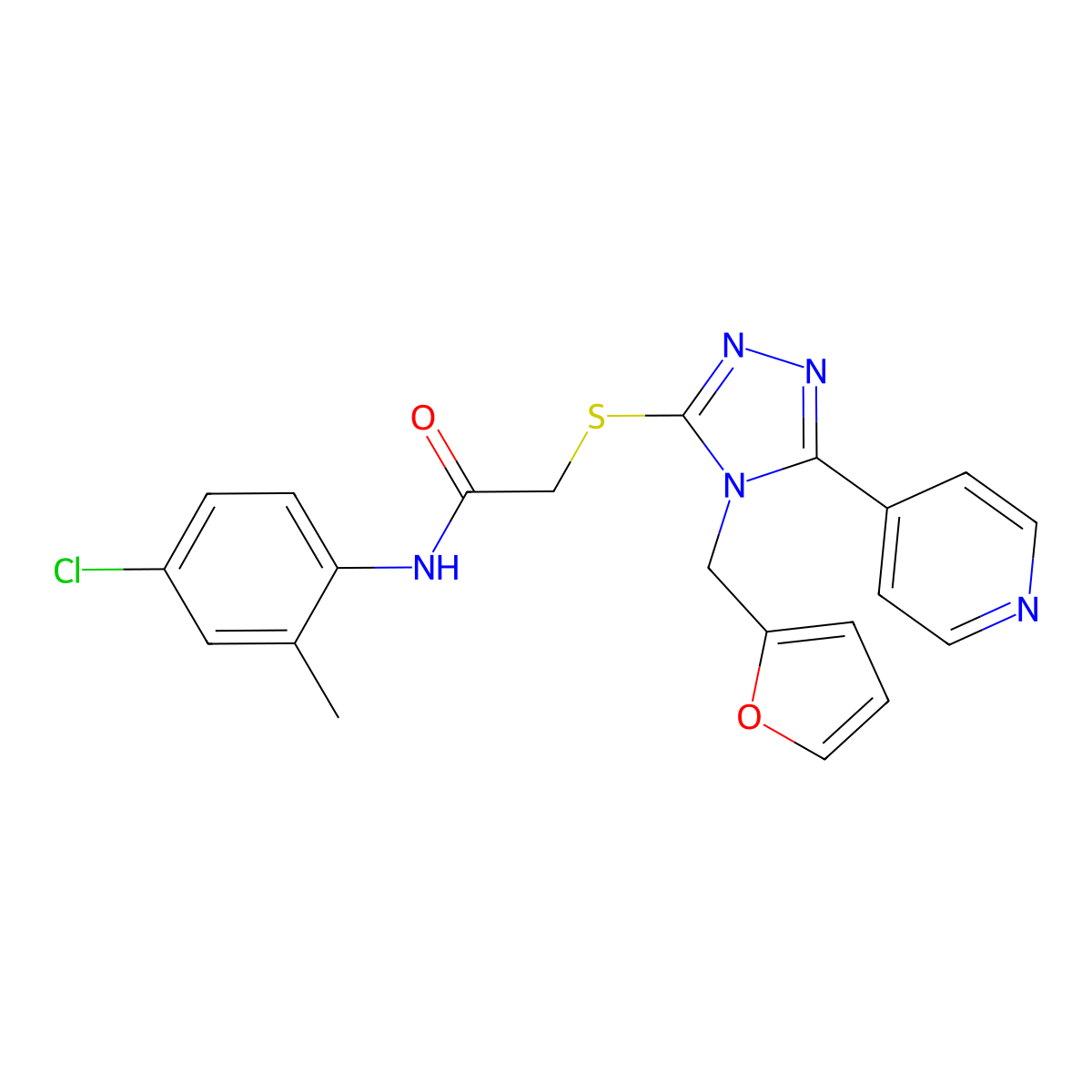 N-(4-chloro-2-methylphenyl)-2-{[4-(furan-2-ylmethyl)-5-(pyridin-4-yl)-4H-1,2,4-triazol-3-yl]sulfanyl}acetamide molecular structure, CAS 573695-88-2